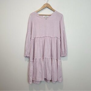 Crown Linen Designs Light Pink Tiered Dress V Neck Long Sleeve Size XS